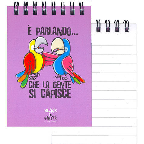 gbc QuadernoBlack&WhiteRuggeri SpiralatoInTesta 50fogliA7 Righe8mm, PAPPAGALLI formato A7, legatura: W.O. in testa, foliazione: 50 fogli, carta da 80gr, righe da 8mm, soggetto: ...tutti siamo uguali...davanti alla legge.