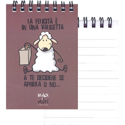 gbc QuadernoBlack&WhiteRuggeri SpiralatoInTesta 50fogliA7 Righe8mm, PECORA formato A7, legatura: W.O. in testa, foliazione: 50 fogli, carta da 80gr, righe da 8mm, soggetto: ...tutti siamo uguali...davanti alla legge.