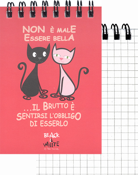 gbc QuadernoBlack&WhiteRuggeri SpiralatoInTesta 50fogliA7 Quadretto5mm, GATTI formato A7, legatura: W.O. in testa, foliazione: 50 fogli, carta da 80gr, quadretti 5mm, soggetto: Non  male Essere bella ...Il brutto  sentirsi lobbligo di esserlo.