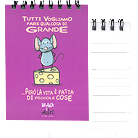 gbc QuadernoBlack&WhiteRuggeri SpiralatoInTesta 50fogliA7 Quadretto5mm, TOPO formato A7, legatura: W.O. in testa, foliazione: 50 fogli, carta da 80gr, quadretti 5mm, soggetto: Non conta la razza limportante  non mordersi lun laltro.