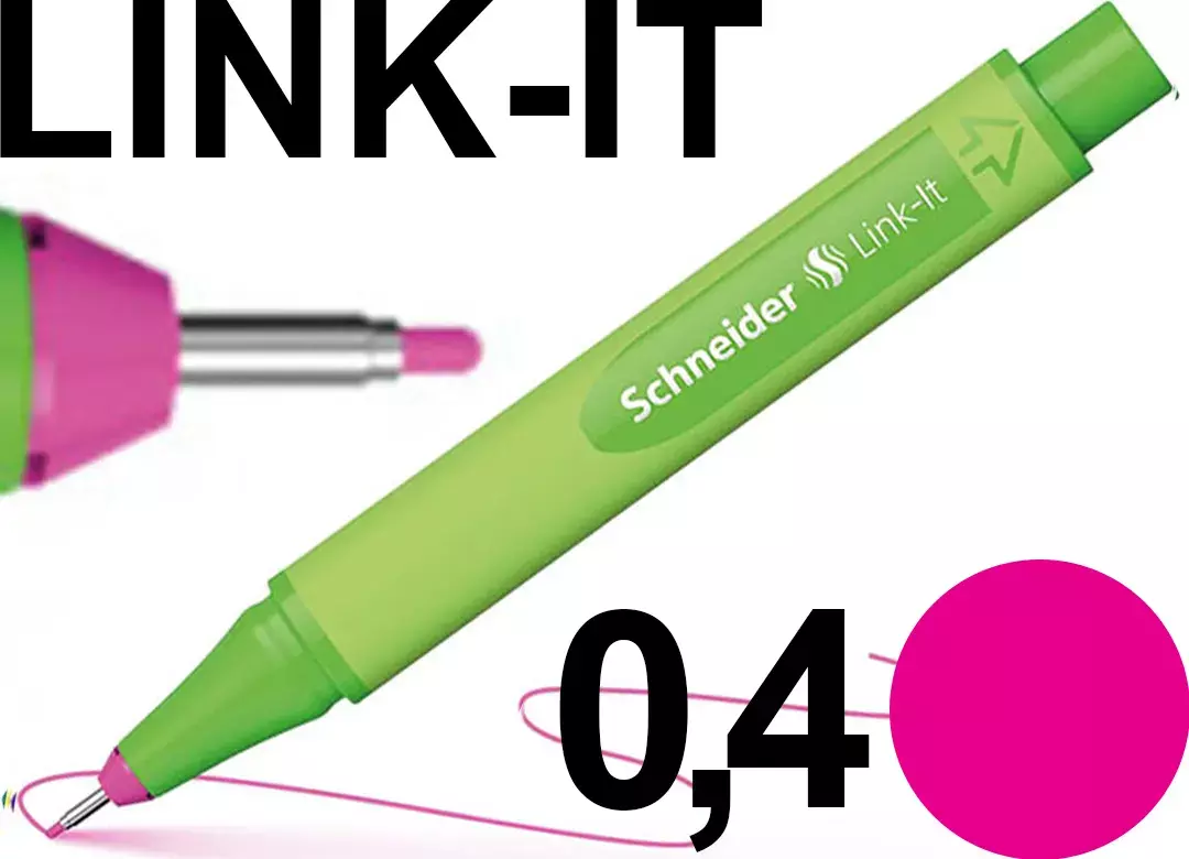 gbc PennaFINELINER SchneiderLinkIt, tratto0,4mm, inchiostroROSA Penna Fine-Liner con punta in FIBRA 0,4mm. Impugnatura ergonomica. Adatta a MANCINI e destrorsi. Prodotto Originale Tedesco, MADE IN GERMANY..