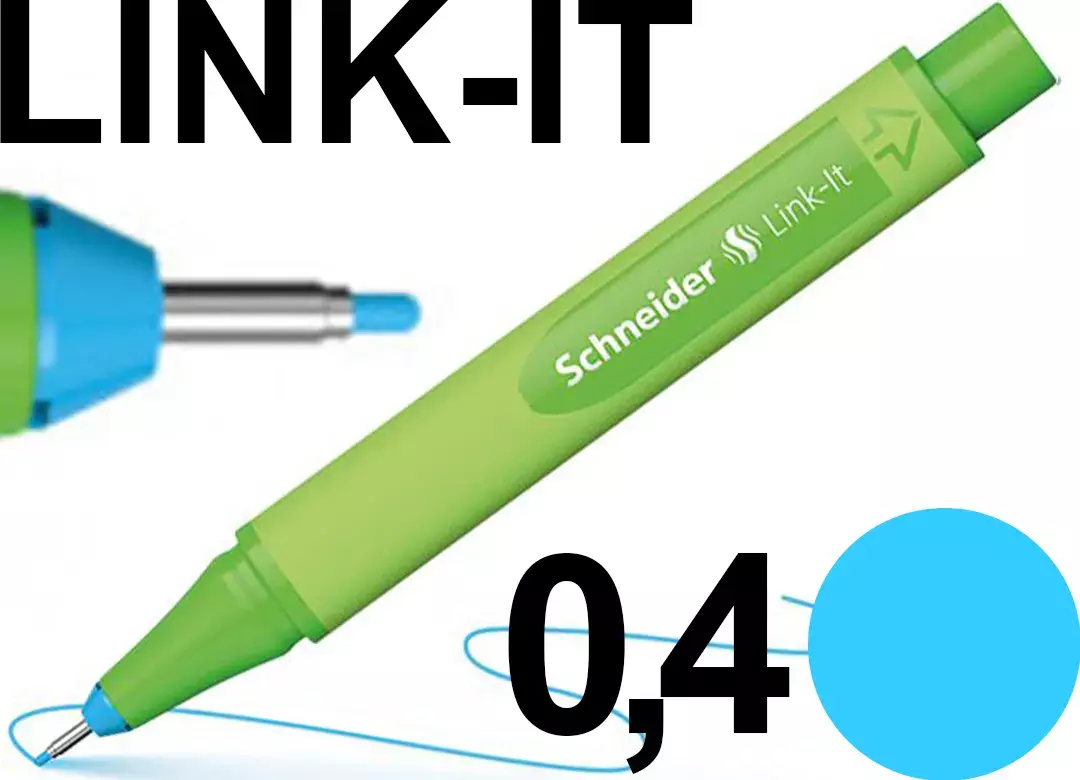 gbc PennaFINELINER SchneiderLinkIt, tratto0,4mm, inchiostroAZZURRO Penna Fine-Liner con punta in FIBRA 0,4mm. Impugnatura ergonomica. Adatta a MANCINI e destrorsi. Prodotto Originale Tedesco, MADE IN GERMANY..