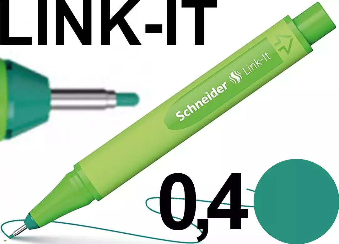 gbc PennaFINELINER SchneiderLinkIt, tratto0,4mm, inchiostroTURCHESE Penna Fine-Liner con punta in FIBRA 0,4mm. Impugnatura ergonomica. Adatta a MANCINI e destrorsi. Prodotto Originale Tedesco, MADE IN GERMANY..