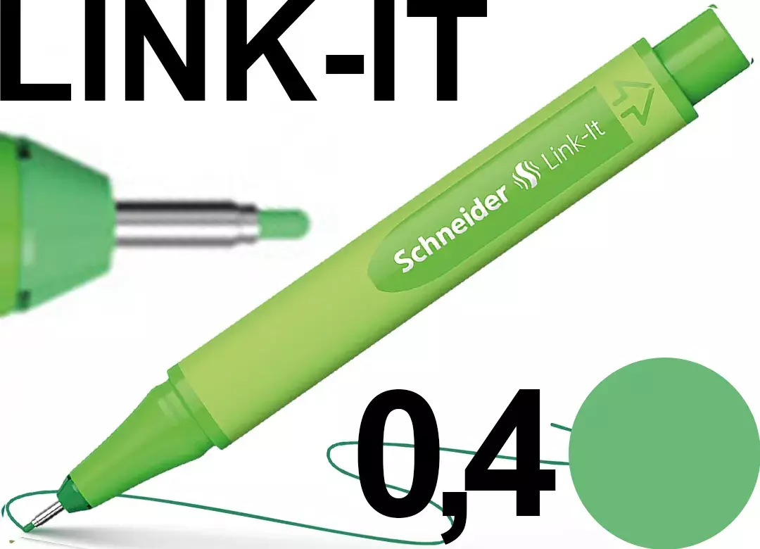 gbc PennaFINELINER SchneiderLinkIt, tratto0,4mm, inchiostroVERDEchiaro Penna Fine-Liner con punta in FIBRA 0,4mm. Impugnatura ergonomica. Adatta a MANCINI e destrorsi. Prodotto Originale Tedesco, MADE IN GERMANY..