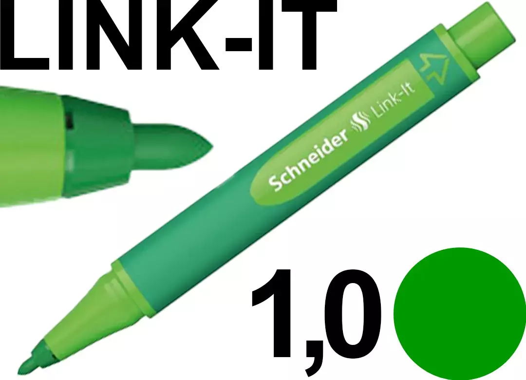 gbc PENNARELLO SchneiderLinkIt, tratto1mm, inchiostroVERDEscuro Pennarello con punta da 1mm. Impugnatura ergonomica. Adatta a MANCINI e destrorsi. Prodotto Originale Tedesco, MADE IN GERMANY..