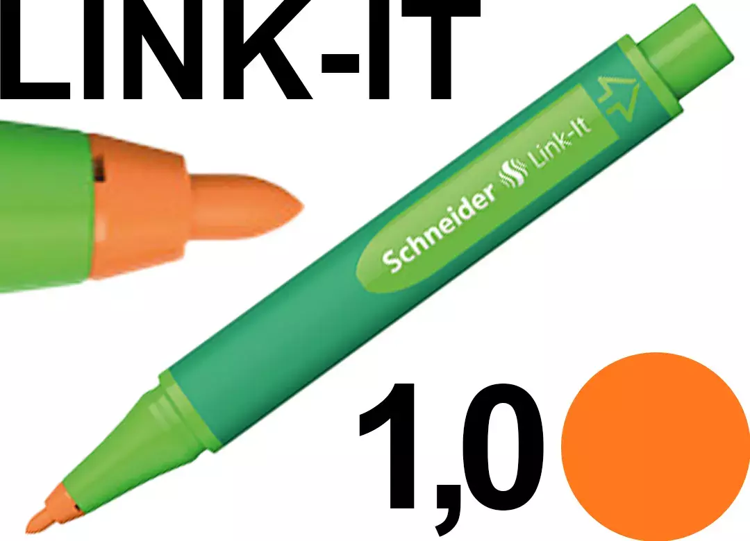 gbc PENNARELLO SchneiderLinkIt, tratto1mm, inchiostroARANCIONE Pennarello con punta da 1mm. Impugnatura ergonomica. Adatta a MANCINI e destrorsi. Prodotto Originale Tedesco, MADE IN GERMANY..