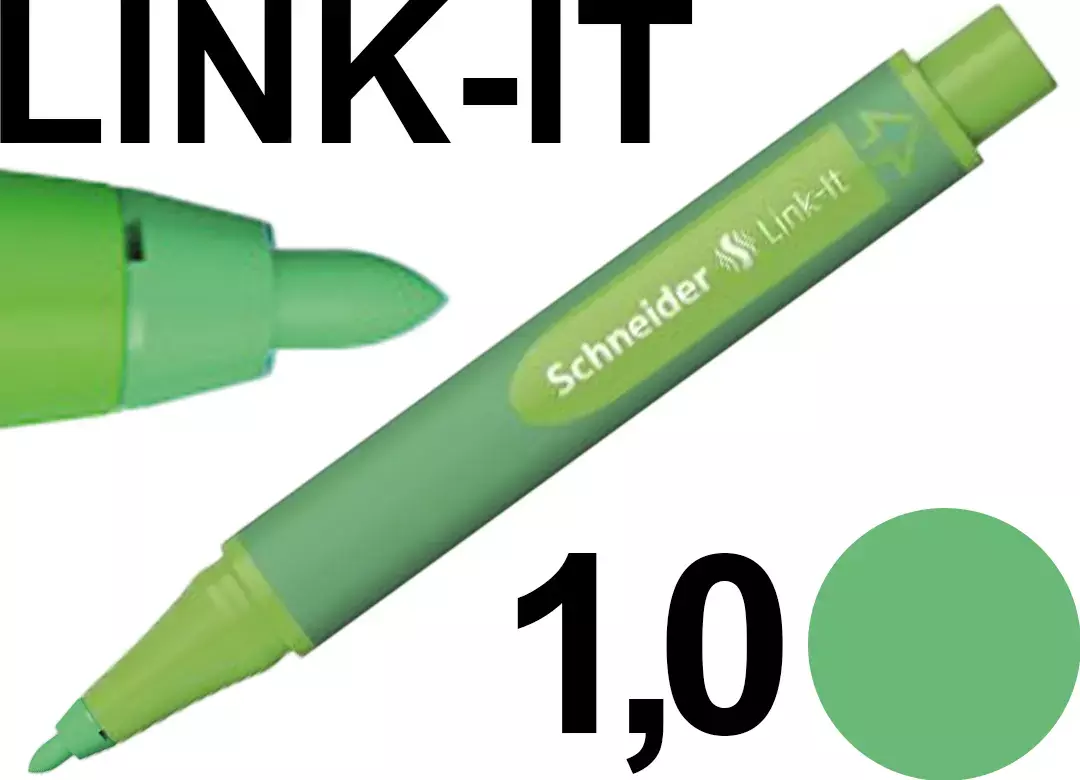 gbc PENNARELLO SchneiderLinkIt, tratto1mm, inchiostroVERDEchiaro Pennarello con punta da 1mm. Impugnatura ergonomica. Adatta a MANCINI e destrorsi. Prodotto Originale Tedesco, MADE IN GERMANY..