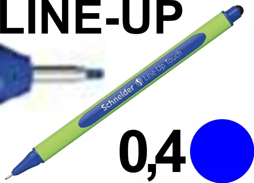 gbc PennaFINELINER SchneiderLineUp, tratto0,4mm, inchiostroBLU Penna Fine-Liner con punta in FIBRA 0,4mm. Impugnatura ergonomica. Adatta a MANCINI e destrorsi. Prodotto Originale Tedesco, MADE IN GERMANY..