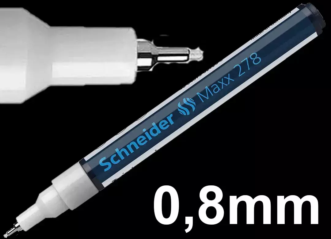 gbc Marcatore Schneider Maxx278, BIANCO Marcatore per lavagne in vetro e altre superfici con ottima aderenza e resistenza. Punta fine 0.8mm. Prodotto Originale Tedesco, MADE IN GERMANY. .