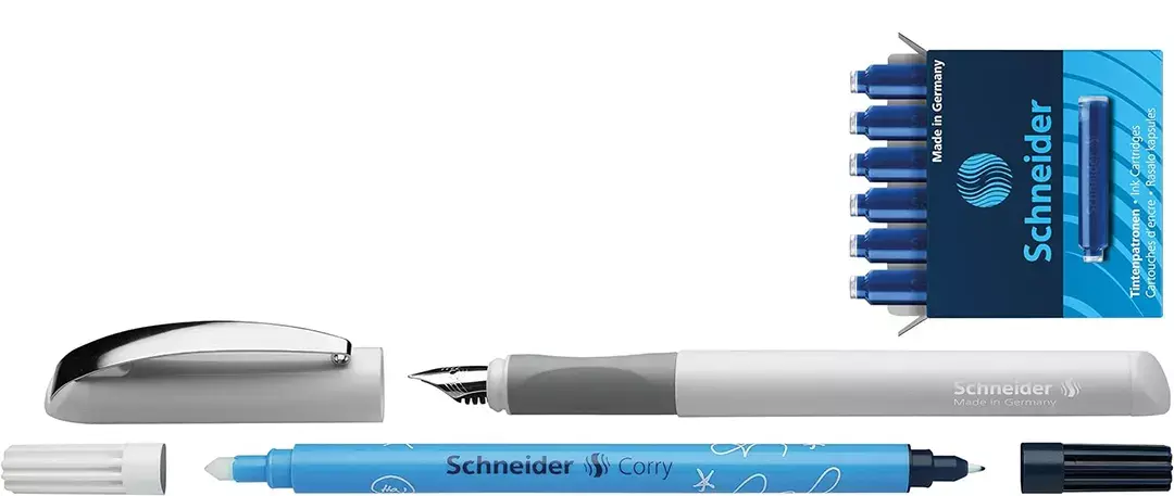 gbc PennaSTILOGRAFICA Schneider, SmartSet, BIANCA 1 Penna + 1 Correttore + 6 cartucce. Impugnatura ergonomica. Adatta a MANCINI. Prodotto Originale Tedesco, MADE IN GERMANY..