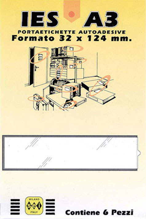 gbc PortaetichetteAdesivo IESa1sei, 32x124mm  Portaetichetta autoadesivo in plastica semirigida con finestrino trasparente su fondo grigio ed etichetta in cartoncino intercambiabile..