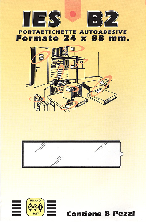 gbc PortaetichetteAdesivo IESa1sei, 24x88mm  Portaetichetta autoadesivo in plastica semirigida con finestrino trasparente su fondo grigio ed etichetta in cartoncino intercambiabile..