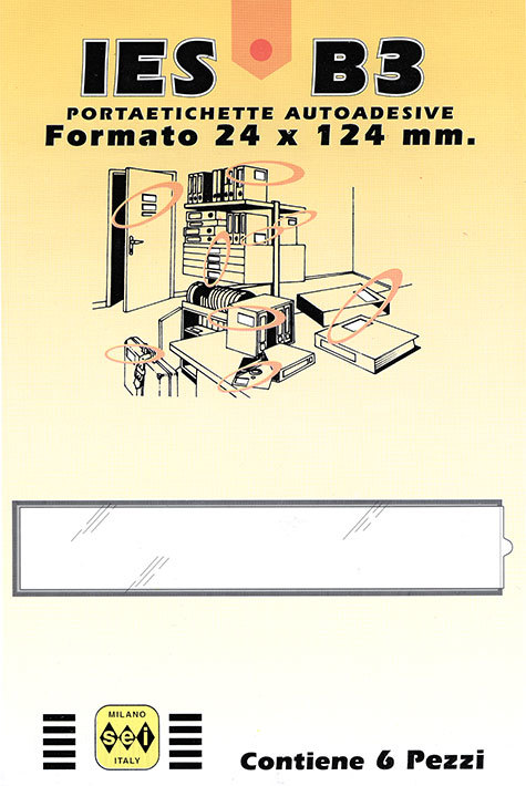 gbc PortaetichetteAdesivo IESa1sei, 24x124mm  Portaetichetta autoadesivo in plastica semirigida con finestrino trasparente su fondo grigio ed etichetta in cartoncino intercambiabile..