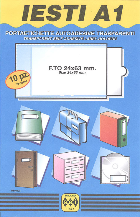 gbc PortaetichetteAdesivoTrasparente IESTIa1sei, 24x63mm Portaetichetta autoadesivo trasparente con etichetta in cartoncino intercambiabile..