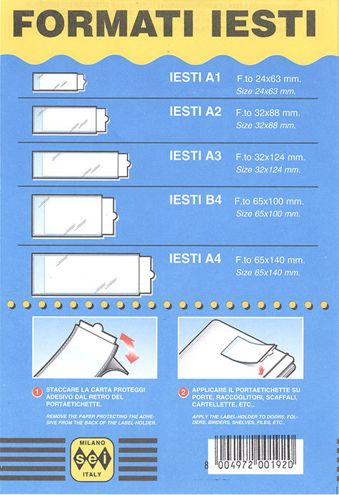 gbc PortaetichetteAdesivoTrasparente IESTIa1sei, 65x100mm  Portaetichetta autoadesivo trasparente con etichetta in cartoncino intercambiabile..