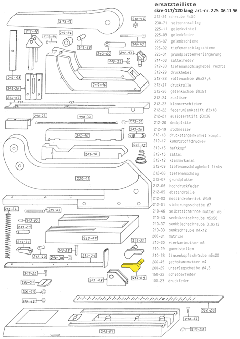 gbc Tiefenanschlaghebel links Per cucitrice Skrebba 225 (Skre-117-120). Prodotto originale tedesco. MADE IN GERMANY.