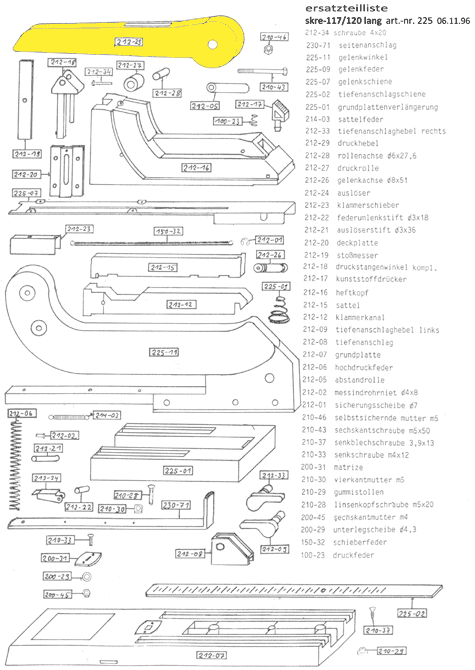 gbc Druckhebel Per cucitrice Skrebba 225 (Skre-117-120). Prodotto originale tedesco. MADE IN GERMANY.