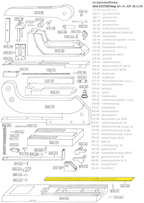 gbc Tiefenanschlagschiene Per cucitrice Skrebba 225 (Skre-117-120). Prodotto originale tedesco. MADE IN GERMANY.