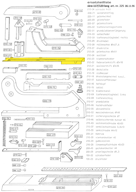 gbc Gelenkschiene Per cucitrice Skrebba 225 (Skre-117-120). Prodotto originale tedesco. MADE IN GERMANY.