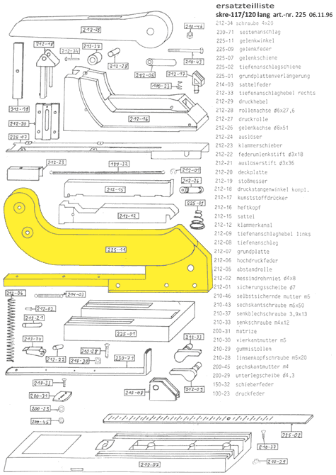 gbc Gelenkwinkel Per cucitrice Skrebba 225 (Skre-117-120). Prodotto originale tedesco. MADE IN GERMANY.
