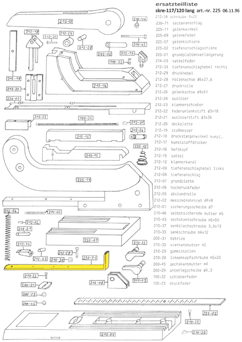 gbc Seitenanschlag. Battuta laterale  Per cucitrice Skrebba 225 (Skre-117-120). Prodotto originale tedesco. MADE IN GERMANY.