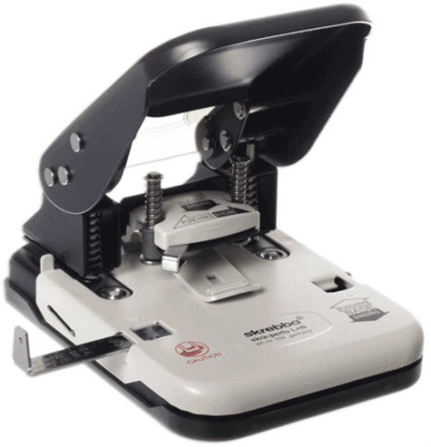 gbc Occhiellatrice DOPPIA Skrebba Perfo L+N include 100 occhielli. diametro occhiello 6mm, rilega fino a 30 fogli (3mm), utilizza occhielli codice 535, sigilla il fascicolo e ne previene la manomissione. MADE IN GERMANY.