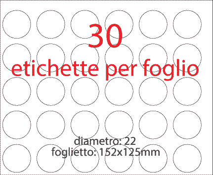 wereinaristea EtichetteAutoadesive rotonde, diametro 22 BIANCO, adesivo RIMOVIBILE, su foglietti da cm 15,2x12,5. 30 etichette per foglietto.