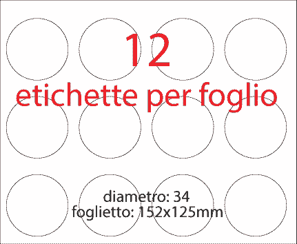 wereinaristea EtichetteAutoadesive rotonde, diametro 34 GIALLO, adesivo permanente, su foglietti da cm 15,2x12,5. 12 etichette per foglietto.