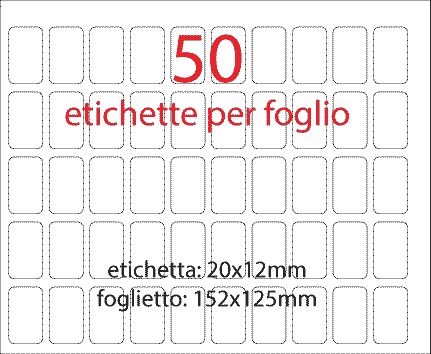 wereinaristea EtichetteAutoadesive 20x12mm(12x20) cartaBIANCA Adesivo permanente, su foglietti da cm 15,2x12,5. 50 etichette per foglietto.