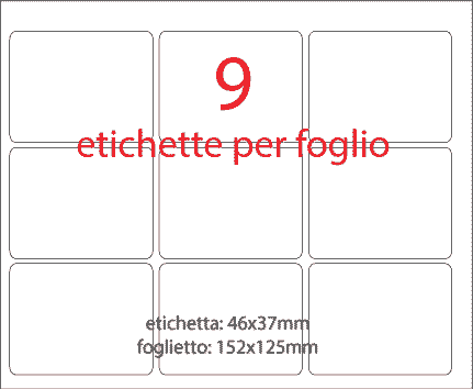 wereinaristea EtichetteAutoadesive 46x37mm(37x46) Carta BIANCO, adesivo RIMOVIBILE, su foglietti da cm 15,2x12,5. 9 etichette per foglietto.