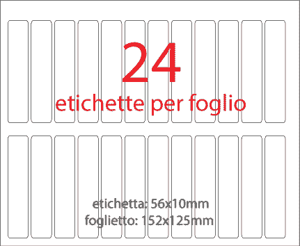 wereinaristea EtichetteAutoadesive 56x10mm(10x56) Carta BIANCO, adesivo permanente, su foglietti da cm 15,2x12,5. 24 etichette per foglietto.