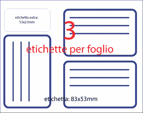 wereinaristea EtichetteAutoadesive 83x53mm(53x83) Carta BIANCO bordato BLU, con righe, adesivo permanente, su foglietti da cm 15,2x12,5. 3 etichette per foglietto.