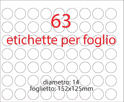 wereinaristea EtichetteAutoadesive rotonde, diametro 14 BIANCO, adesivo permanente, su foglietti da cm 15,2x12,5. 63 etichette per foglietto.