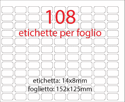 wereinaristea EtichetteAutoadesive, 14x8mm(8x14) CartaBIANCA Adesivo permanente, su foglietti da 152x125mm. 108 etichette per foglietto.