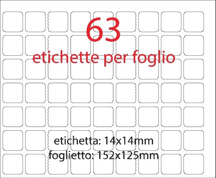 wereinaristea EtichetteAutoadesive 14x14mm CartaBIANCA Adesivo permanente, su foglietti da 152x125mm. 63 etichette per foglietto.