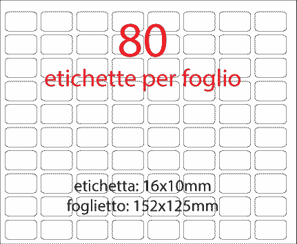wereinaristea EtichetteAutoadesive 16x10mm(10x16) CartaBIANCA removibile adesivo REMOVIBILE su foglietti da 152x125mm. 80 etichette per foglietto (10x16mm).