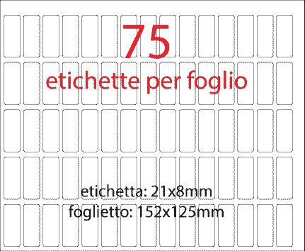 wereinaristea EtichetteAutoadesive aRegistro. 21x8mm(8x21) CartaBIANCA removibile Adesivo RIMOVIBILE, su foglietti da cm 15,2x12,5. 75 etichette per foglietto.