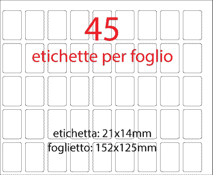 wereinaristea EtichetteAutoadesive 21x14mm(14x21) CartaBIANCA Adesivo permanente, su foglietti da cm 15,2x12,5. 45 etichette per foglietto.