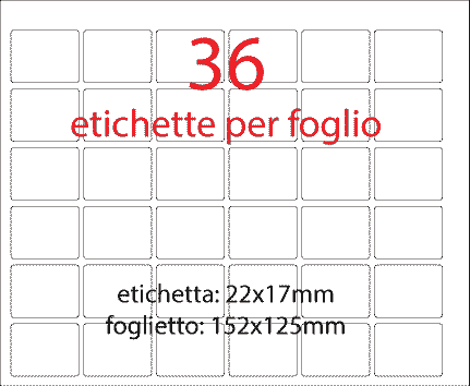 wereinaristea EtichetteAutoadesive 22x17mm(17x22), CartaBIANCA Adesivo permanente, su foglietti da cm 15,2x12,5. 36 etichette per foglietto.