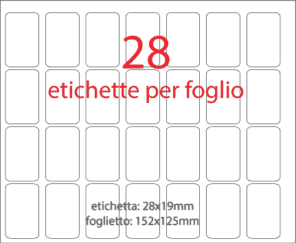 wereinaristea EtichetteAutoadesive 28x19mm(19x28) CartaBIANCA REMOVIBILI Adesivo RIMOVIBILE, su foglietti da cm 15,2x12,5. 28 etichette per foglietto.