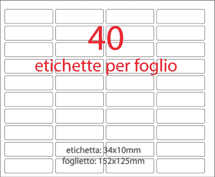 wereinaristea EtichetteAutoadesive, 34x10mm(10x34) CartaBIANCA Adesivo permanente, su foglietti da cm 15,2x12,5. 40 etichette per foglietto.