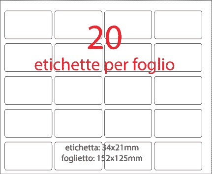 wereinaristea EtichetteAutoadesive, 34x21mm(21x34) CartaARGENTO ARGENTO, adesivo permanente, su foglietti da cm 15,2x12,5. 20 etichette per foglietto.