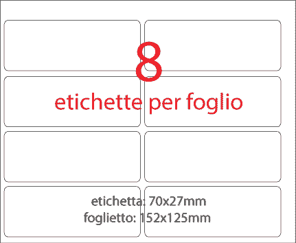 wereinaristea EtichetteAutoadesive 70x27mm(27x70) Carta BIANCO, adesivo RIMOVIBILE, su foglietti da cm 15,2x12,5. 8 etichette per foglietto.