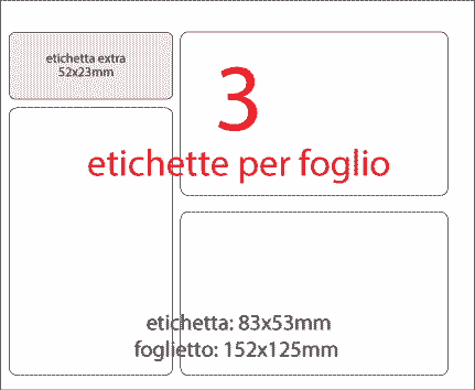 wereinaristea EtichetteAutoadesive 83x53mm(53x83) Carta BIIANCO, adesivo RIMOVIBILE, su foglietti da cm 15,2x12,5. 3 etichette per foglietto.