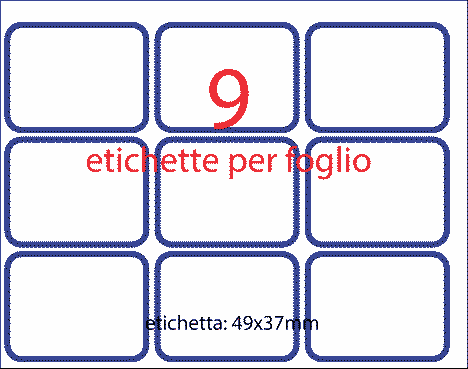 wereinaristea EtichetteAutoadesive 46x37mm(37x46) Carta BIANCO bordato BLU, adesivo permanente, su foglietti da cm 15,2x12,5. 9 etichette per foglietto.