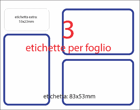 wereinaristea EtichetteAutoadesive 83x53mm(53x83) Carta BIANCO bordato BLU, adesivo RIMOVIBILE, su foglietti da cm 15,2x12,5. 3 etichette per foglietto.