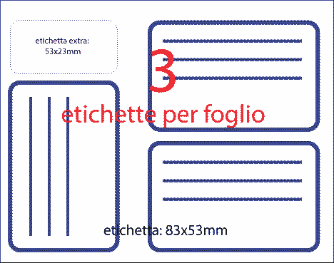 wereinaristea EtichetteAutoadesive 83x53mm(53x83) Carta BIANCO bordato BLU, con righe, adesivo RIMOVIBILE, su foglietti da cm 15,2x12,5. 3 etichette per foglietto.