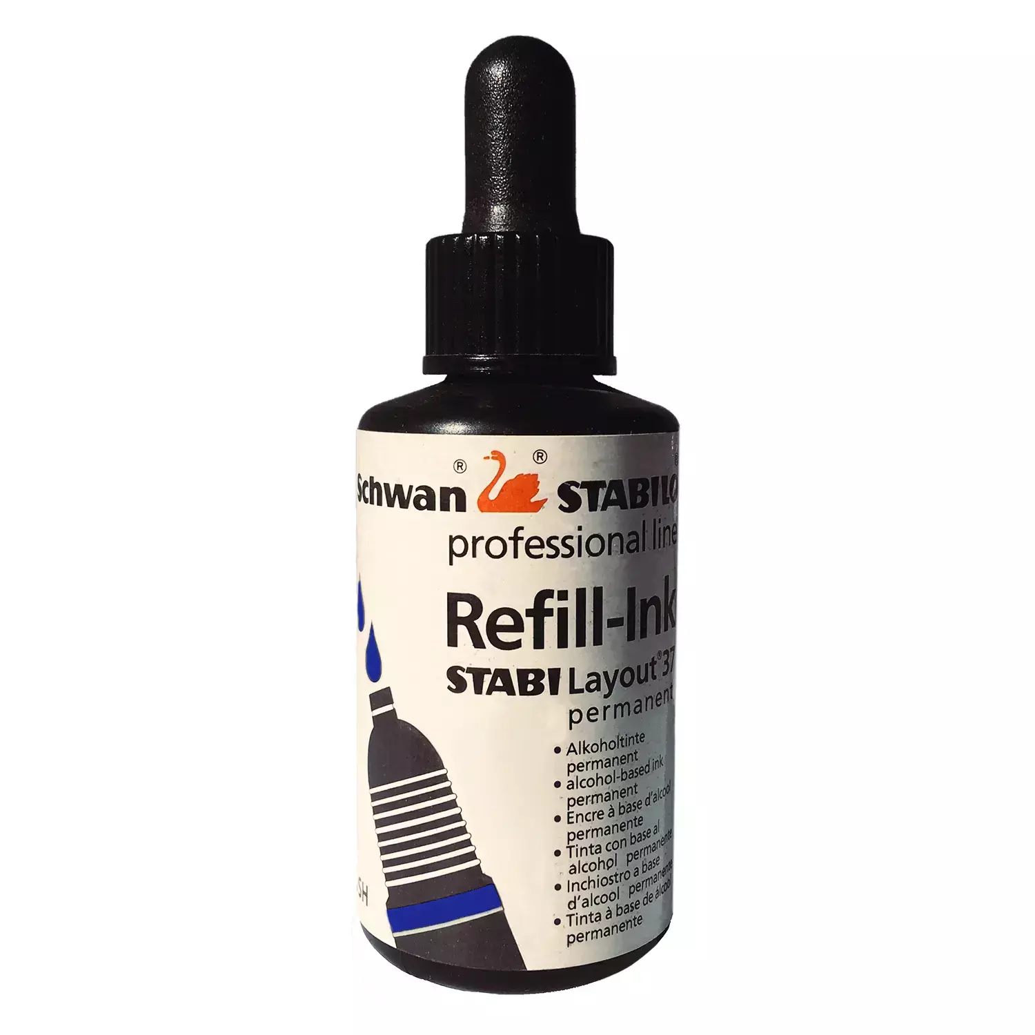gbc RefillInk, AirBrushSchwanSTABILO Layout37 Permanent, Hks44CobaltBLUElight Inchiostro a base d'alcool per aerografo, permanente. Made in Germany.