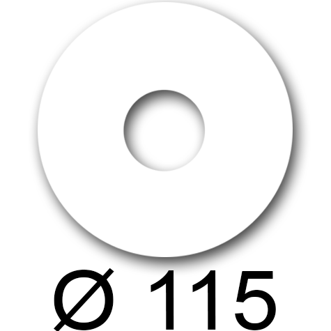 wereinaristea EtichetteAutoadesive rotonde per CD e DVD, diametro 115mm, foro 41mm BIANCO, adesivo Permanente, per ink-jet ad alta risoluzione, carta COPRENTE LUCIDA da 90 grammi, diametro esterno 115mm, foro interno 41mm, su foglio A4 (210x297mm).