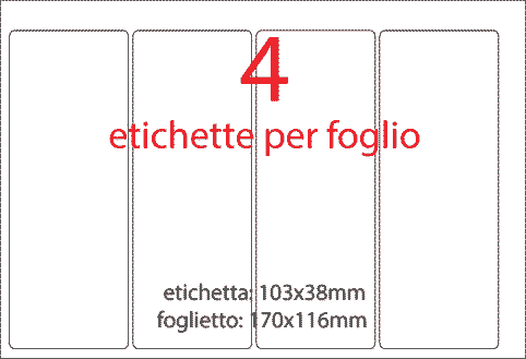 wereinaristea EtichetteAutoadesive aRegistro, 103x38mm(38x103) Carta BIANCO, in foglietti da 116x170, 4 etichette per foglio, (10 fogli).